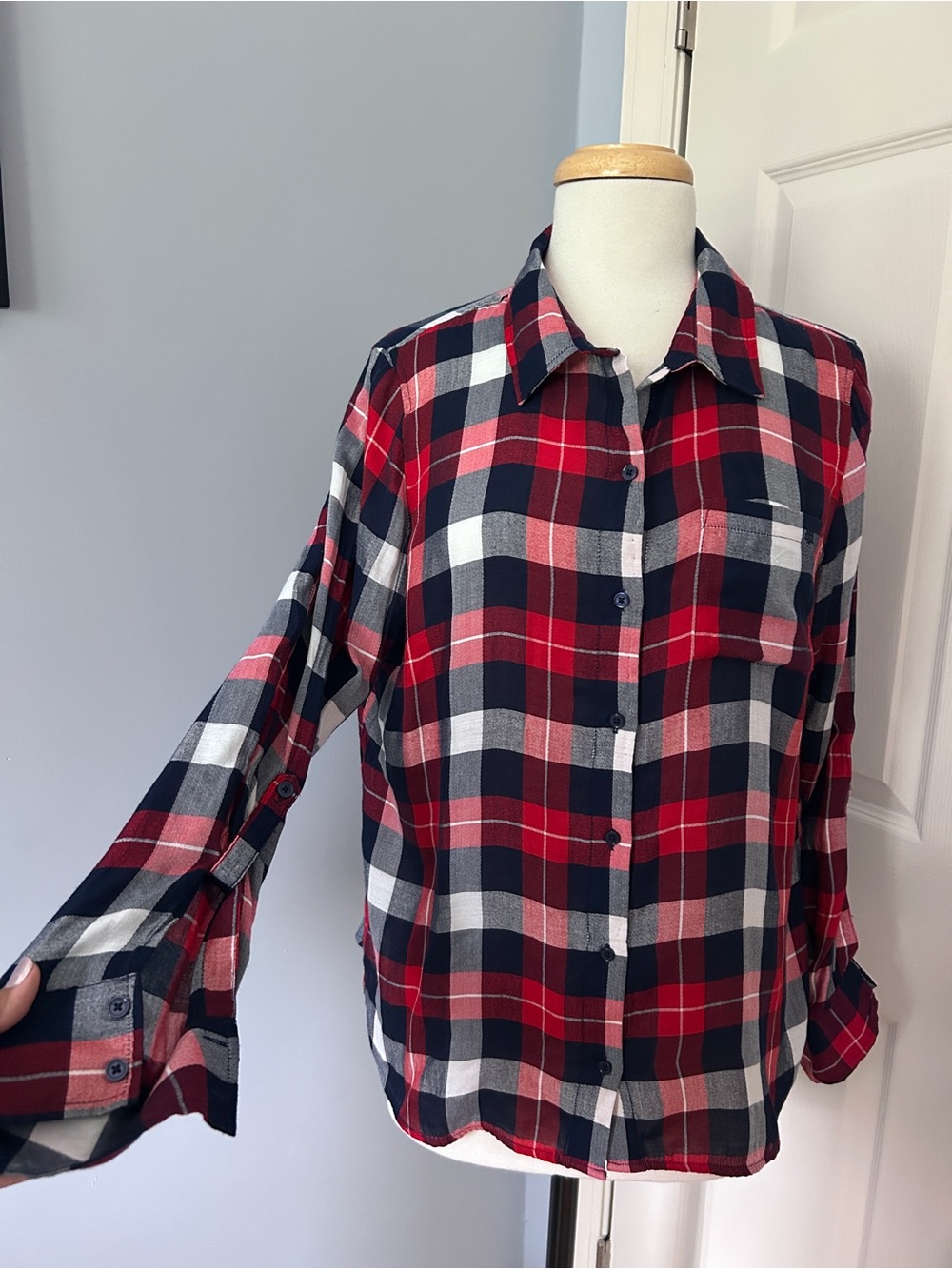 Tommy Hilfiger Red, Navy & White Plaid Button-Down Shirt